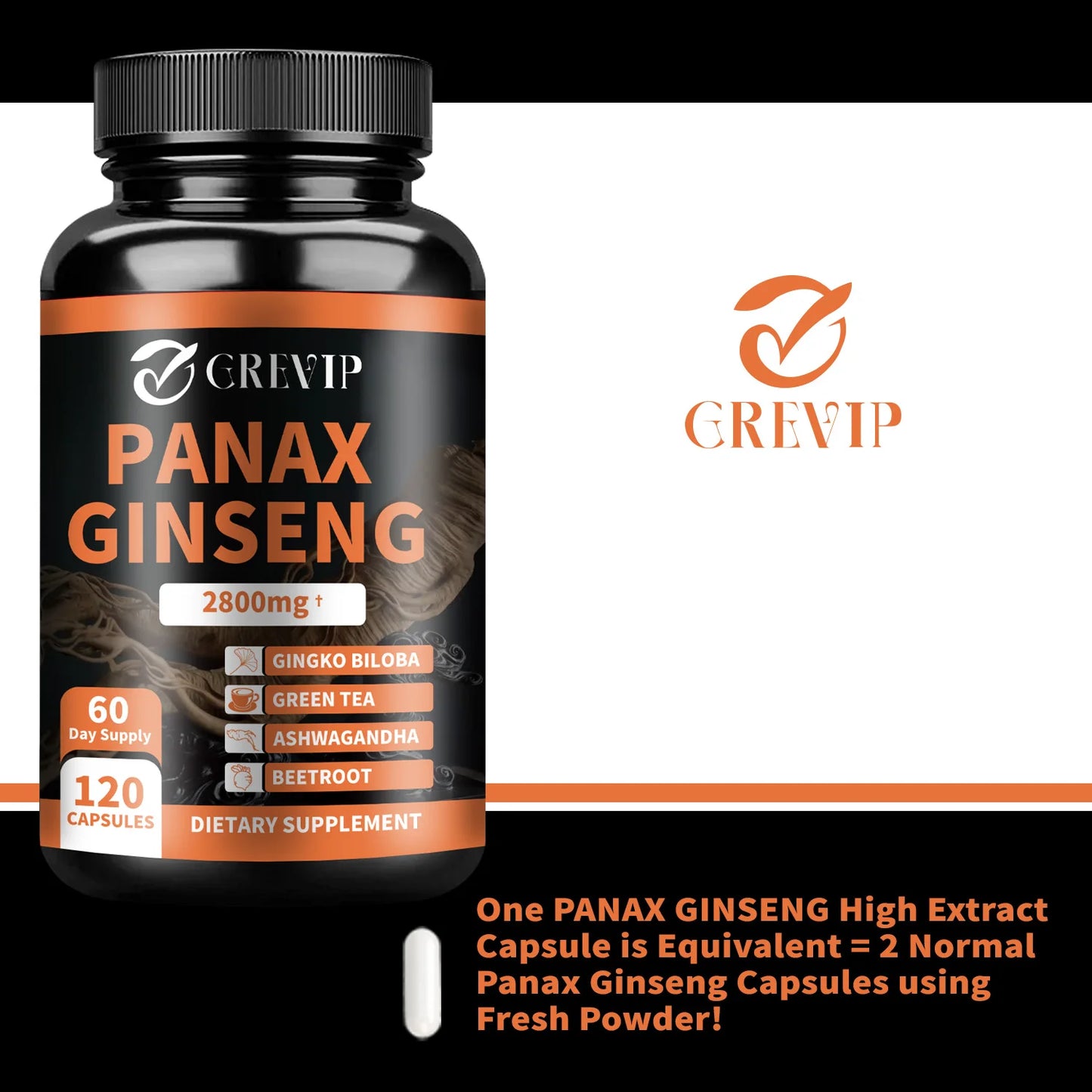 Panax Ginseng Capsules - Enhance Energy Endurance, Improve Memory and Concentration - 120 Capsules
