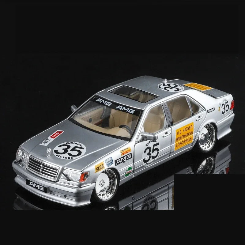 Modello di auto in scala 1:24 Mercedes Benz S320 W140 in lega con suono e luce, collezione di veicoli giocattolo.