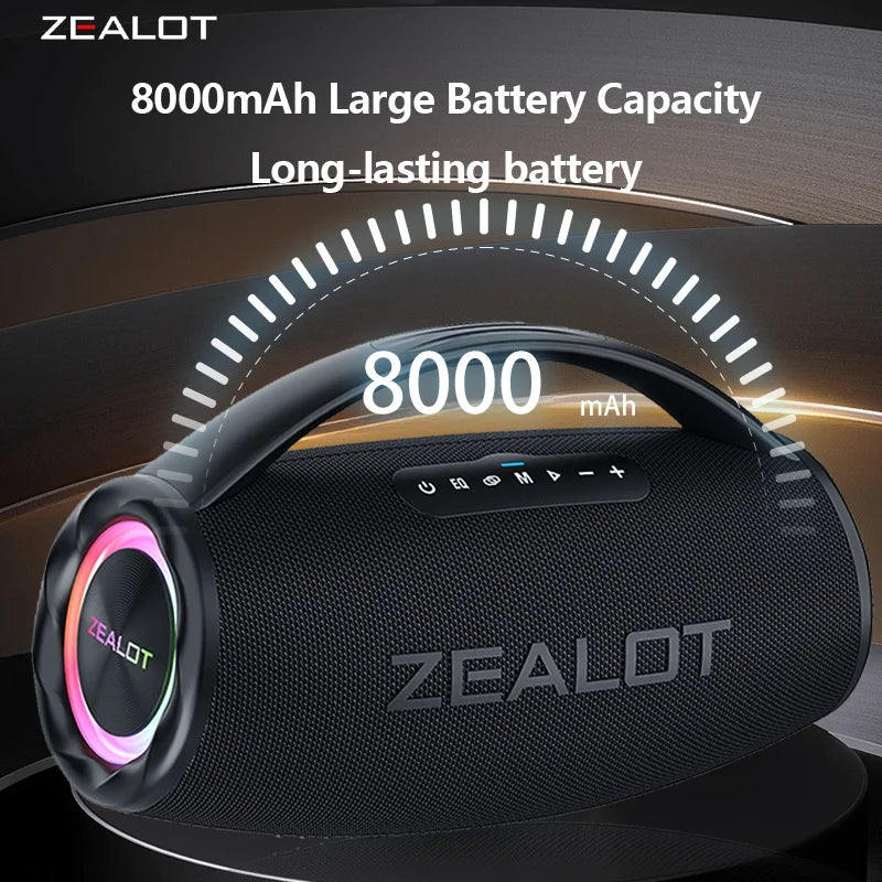 Casse wireless ZEALOT S97 80W portatile per esterni, qualità audio Hifi, luce RGB, 24 ore di riproduzione, 16000mAh