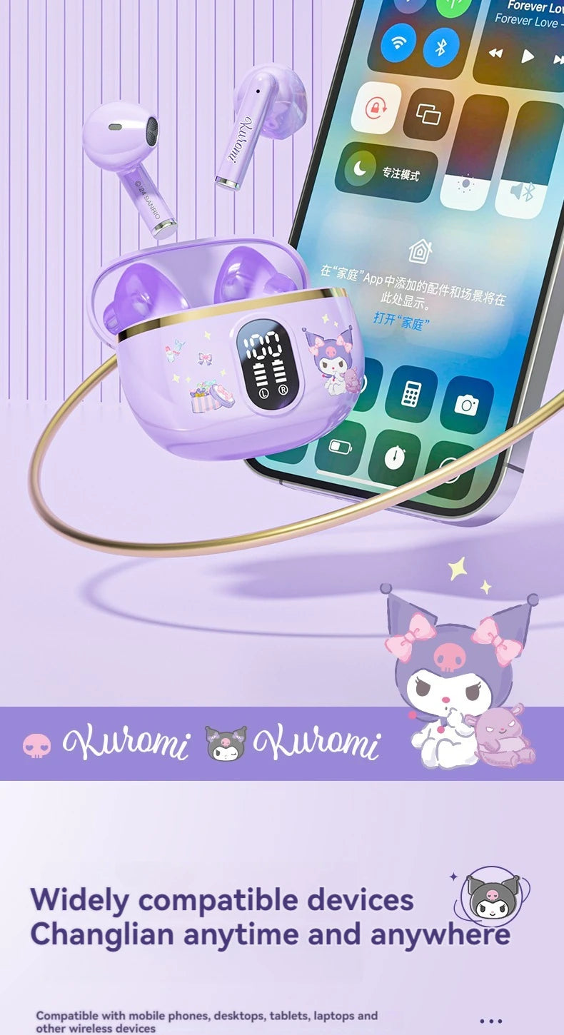 Auricolari Sanrio TWS BL48 Kuromi Bluetooth Cuffie Cinnamoroll Auricolari wireless Hello Kitty Sport Riduzione del rumore Cuffie da gioco