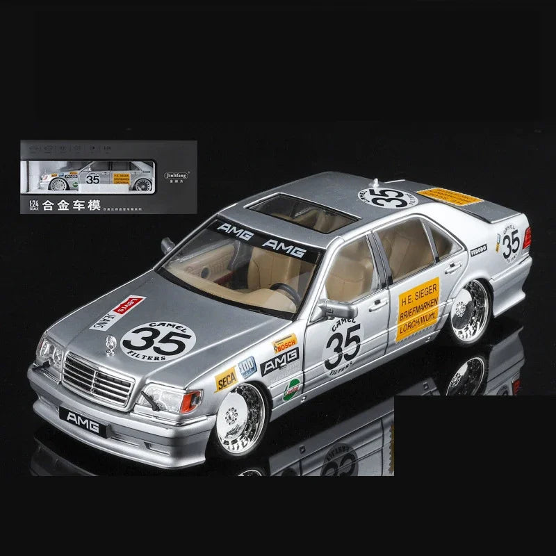 Modello di auto in scala 1:24 Mercedes Benz S320 W140 in lega con suono e luce, collezione di veicoli giocattolo.