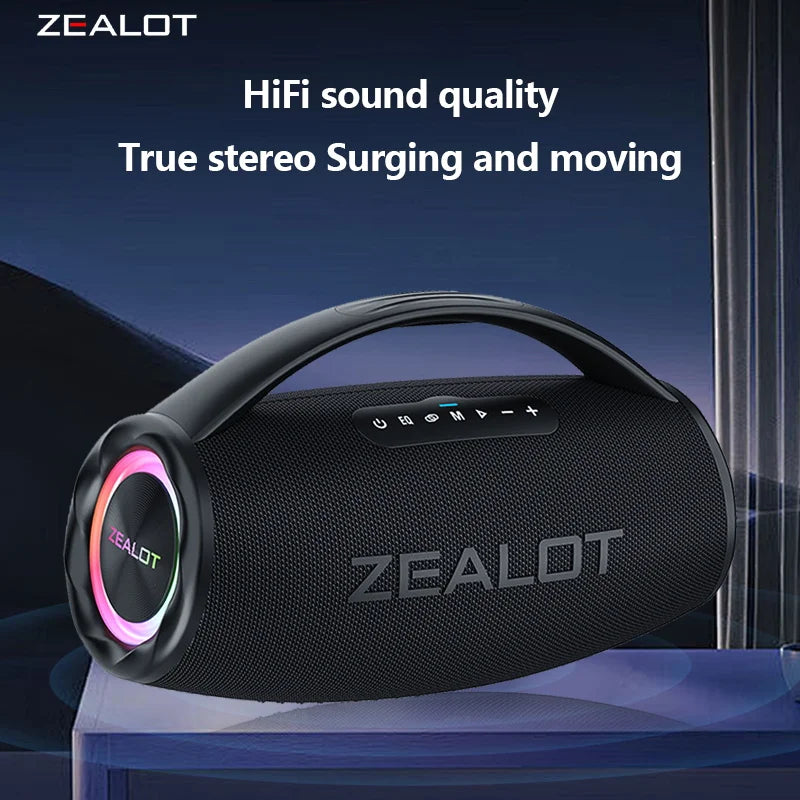 Casse wireless ZEALOT S97 80W portatile per esterni, qualità audio Hifi, luce RGB, 24 ore di riproduzione, 16000mAh