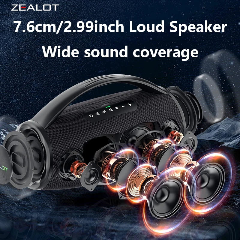 Casse wireless ZEALOT S97 80W portatile per esterni, qualità audio Hifi, luce RGB, 24 ore di riproduzione, 16000mAh