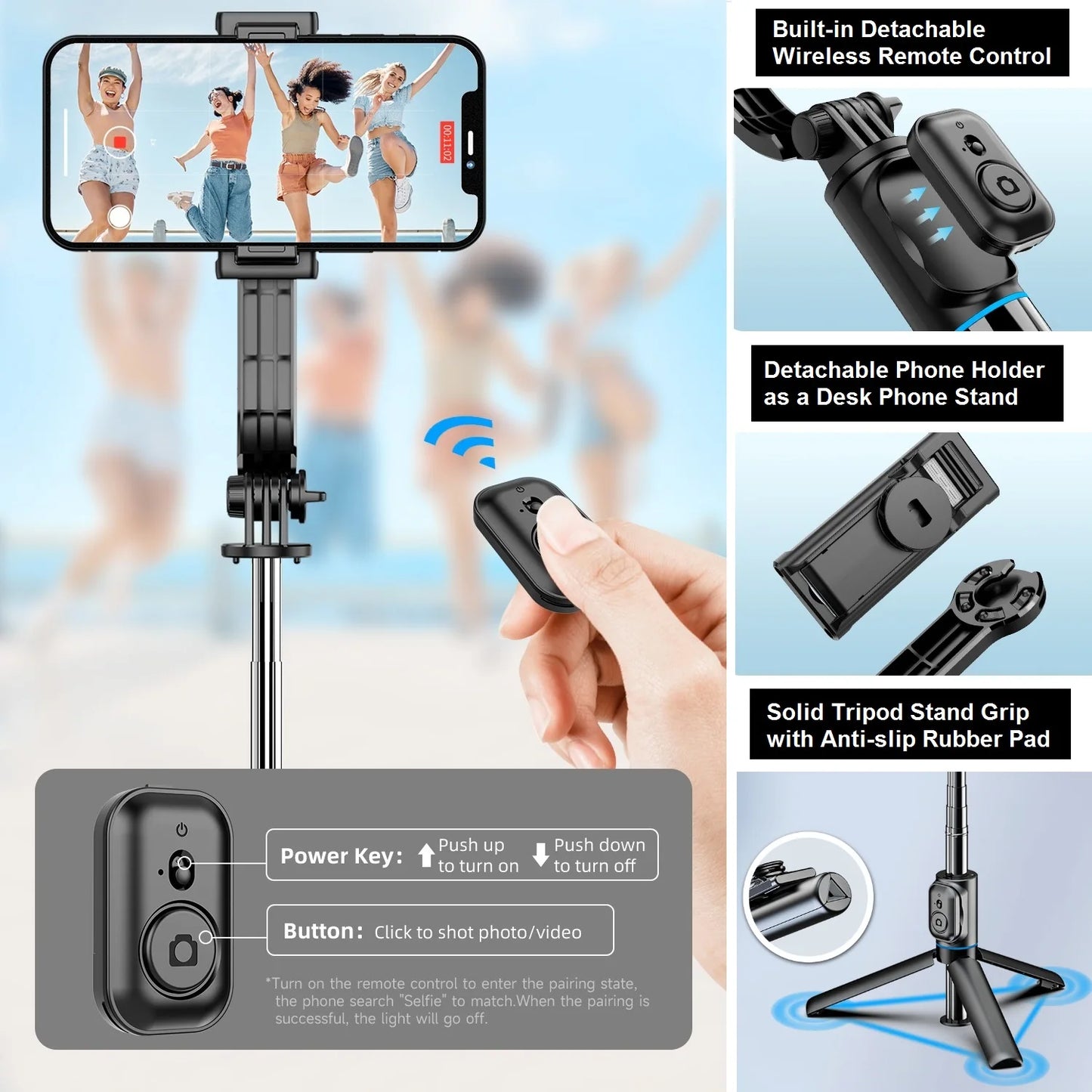 Asta da Selfie con treppiede e telecomando, per iPhone 15 14 13 12 Pro Max Android Galaxy S23 S22