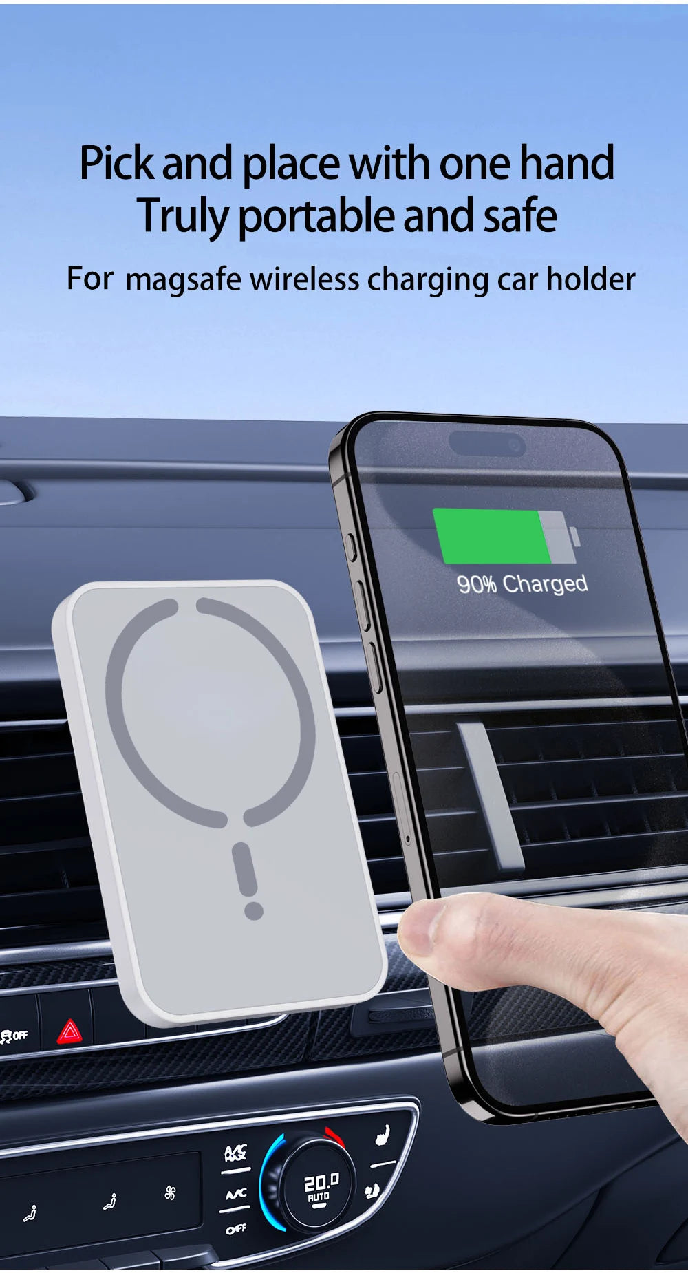 Caricabatterie wireless magnetico per auto da 15 W per iPhone 12, 13, 14, 15, 16 Pro Max, supporto per telefono da auto con bocchetta di aerazione, ricarica rapida.