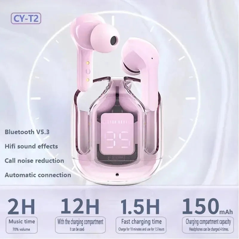 Auricolari Bluetooth wireless originali T2, cuffie HIFI trasparenti con display digitale a LED e suono stereo per Xiaomi