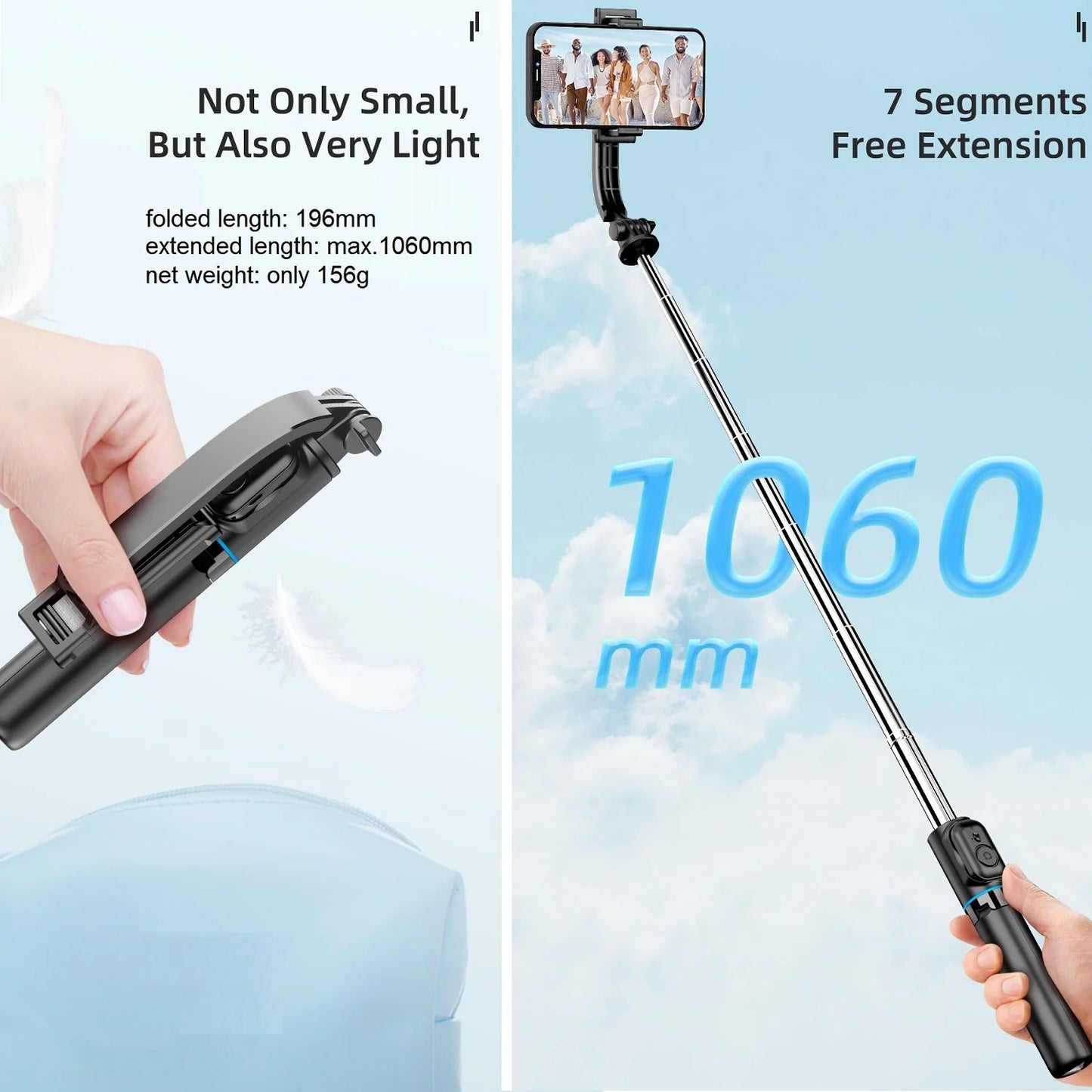 Asta da Selfie con treppiede e telecomando, per iPhone 15 14 13 12 Pro Max Android Galaxy S23 S22