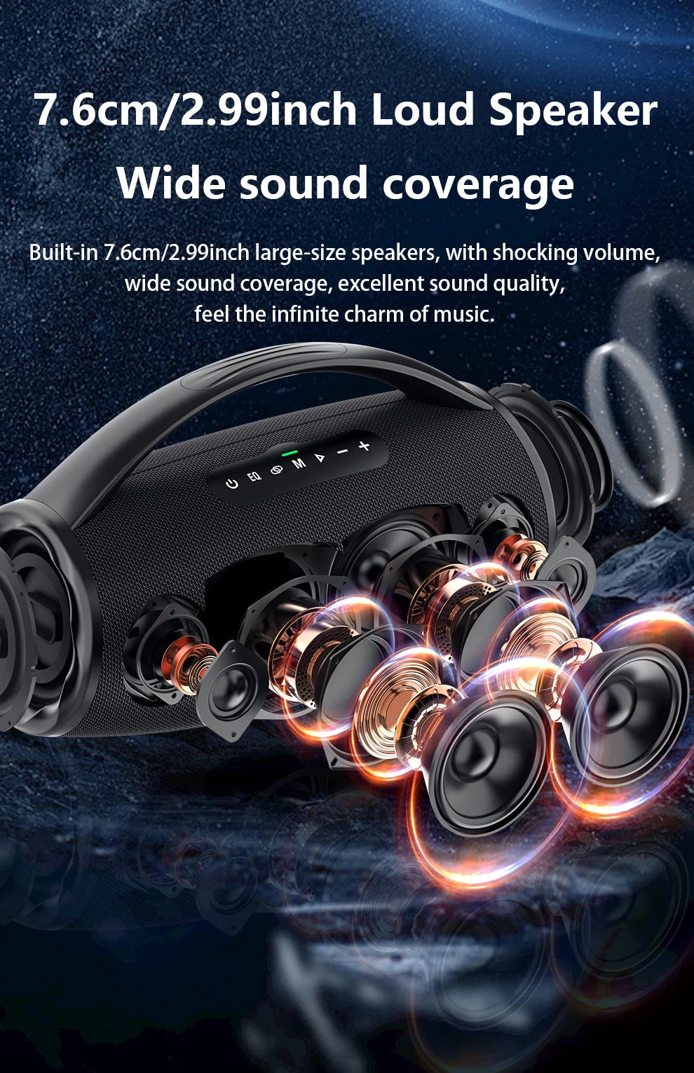 Casse wireless ZEALOT S97 80W portatile per esterni, qualità audio Hifi, luce RGB, 24 ore di riproduzione, 16000mAh