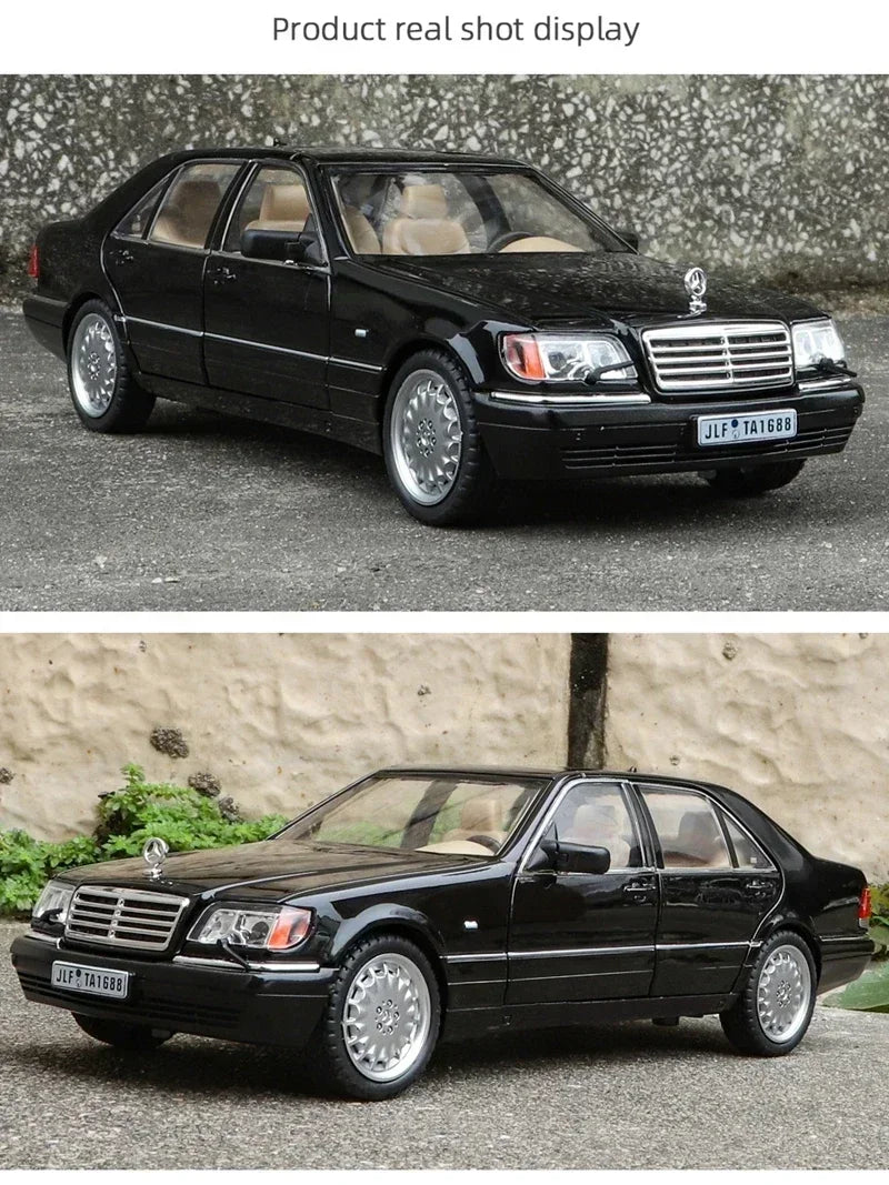Modello di auto in scala 1:24 Mercedes Benz S320 W140 in lega con suono e luce, collezione di veicoli giocattolo.