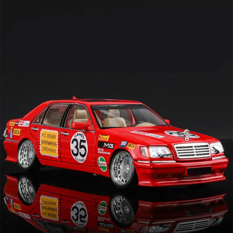 Modello di auto in scala 1:24 Mercedes Benz S320 W140 in lega con suono e luce, collezione di veicoli giocattolo.