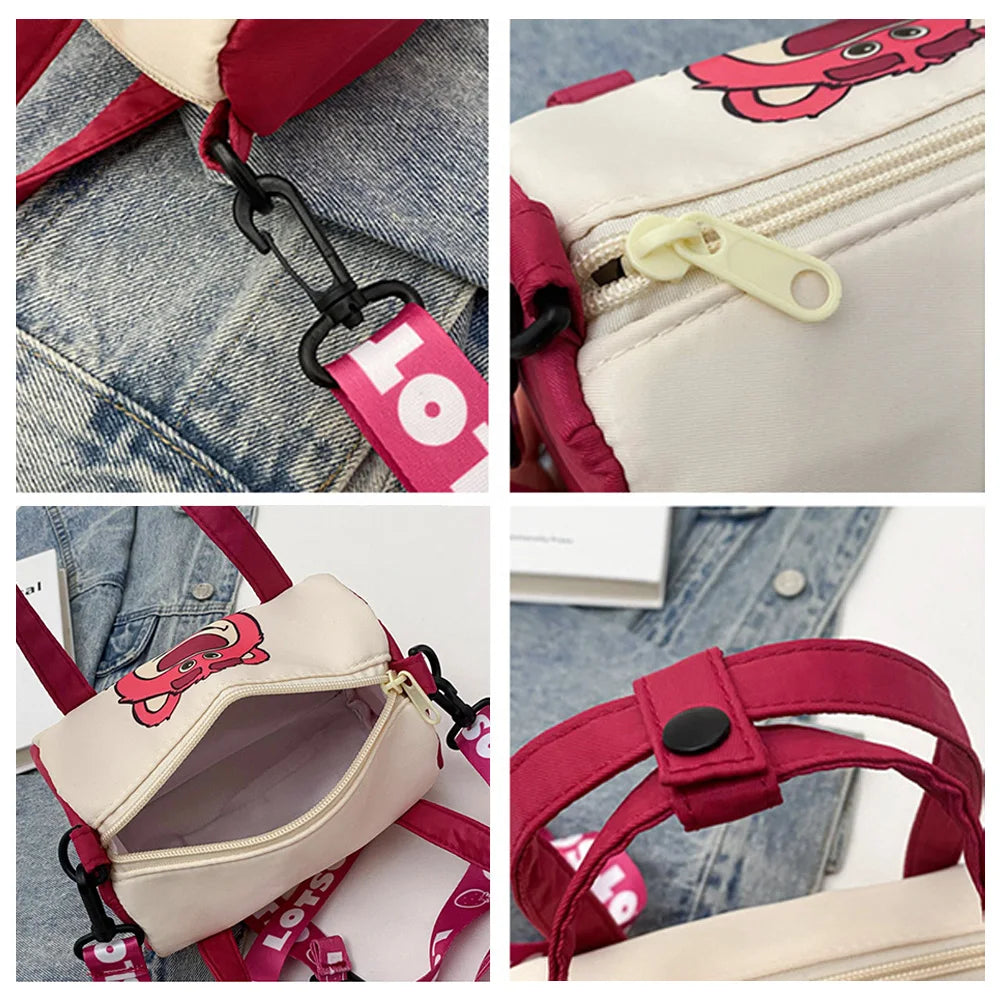 Borsa a secchiello in tela con cuciture, borsa a mano carina in stile cartone animato, casual