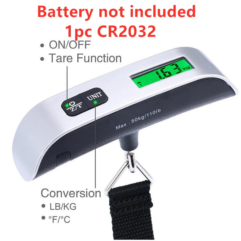 Bilancia portatile digitale con display LCD da 110 libbre/50 kg elettronica,. Adatta per appendere valigie e pesarle per evitare qualsiasi tipo di commissione aggiuntiva in aeroporto.