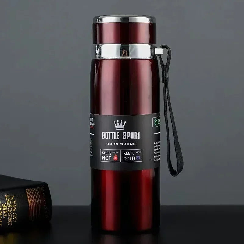 Bottiglia Termica 1L in Acciaio Inossidabile Mantiene Freddo e Caldo per Acqua, Tè, Caffè.