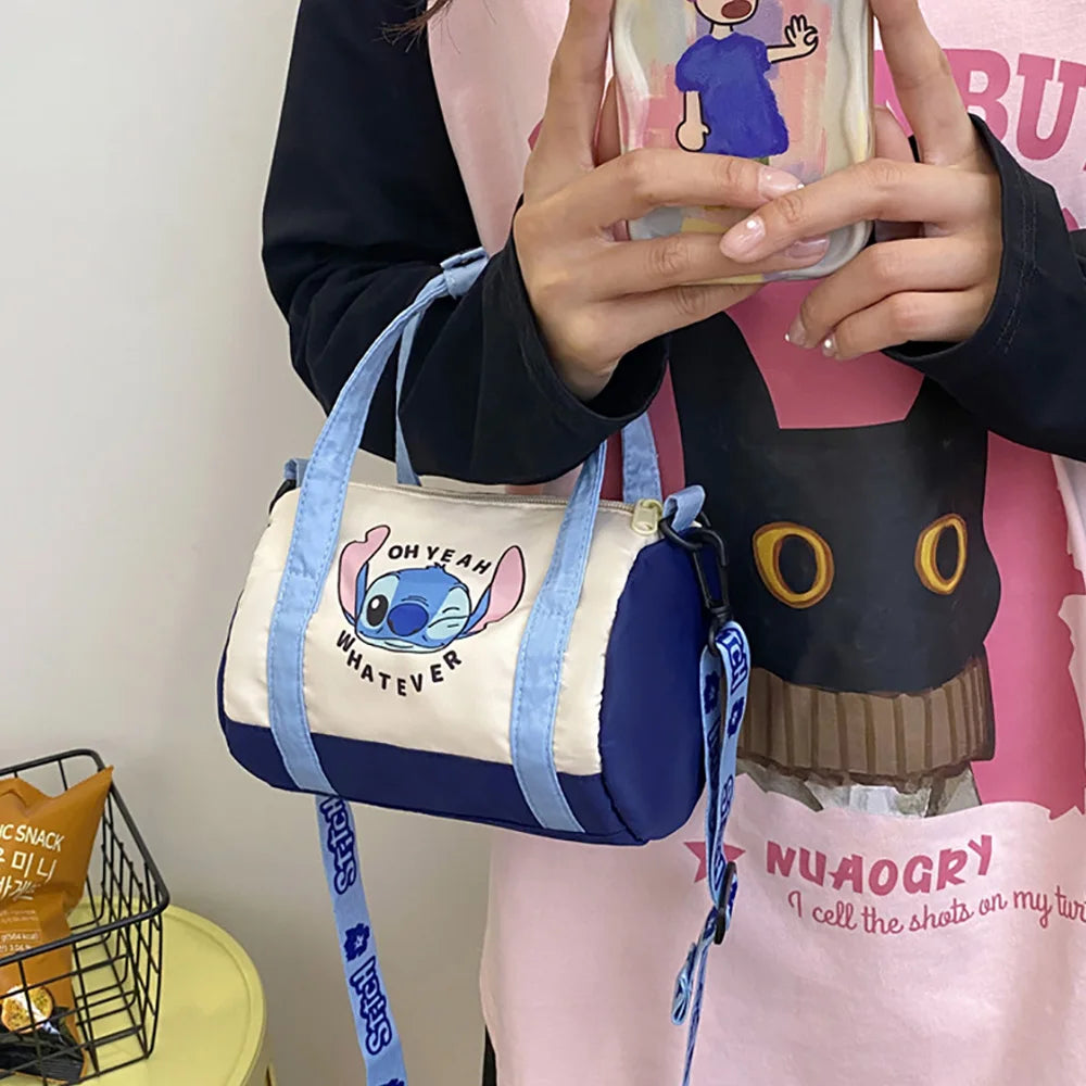 Borsa a secchiello in tela con cuciture, borsa a mano carina in stile cartone animato, casual