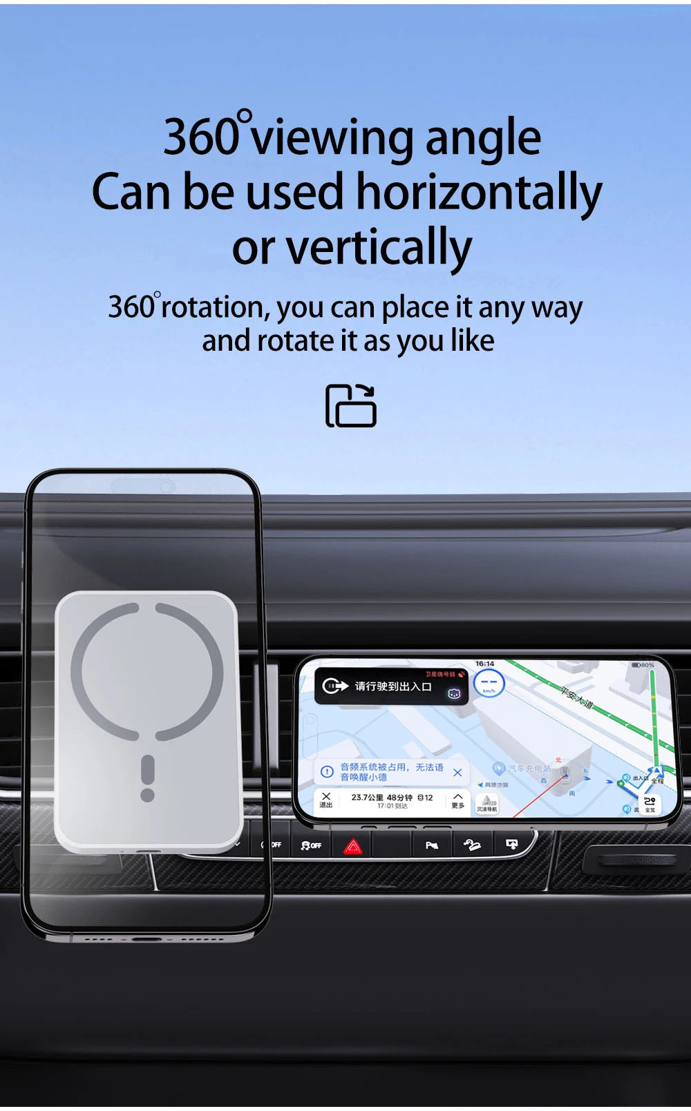 Caricabatterie wireless magnetico per auto da 15 W per iPhone 12, 13, 14, 15, 16 Pro Max, supporto per telefono da auto con bocchetta di aerazione, ricarica rapida.