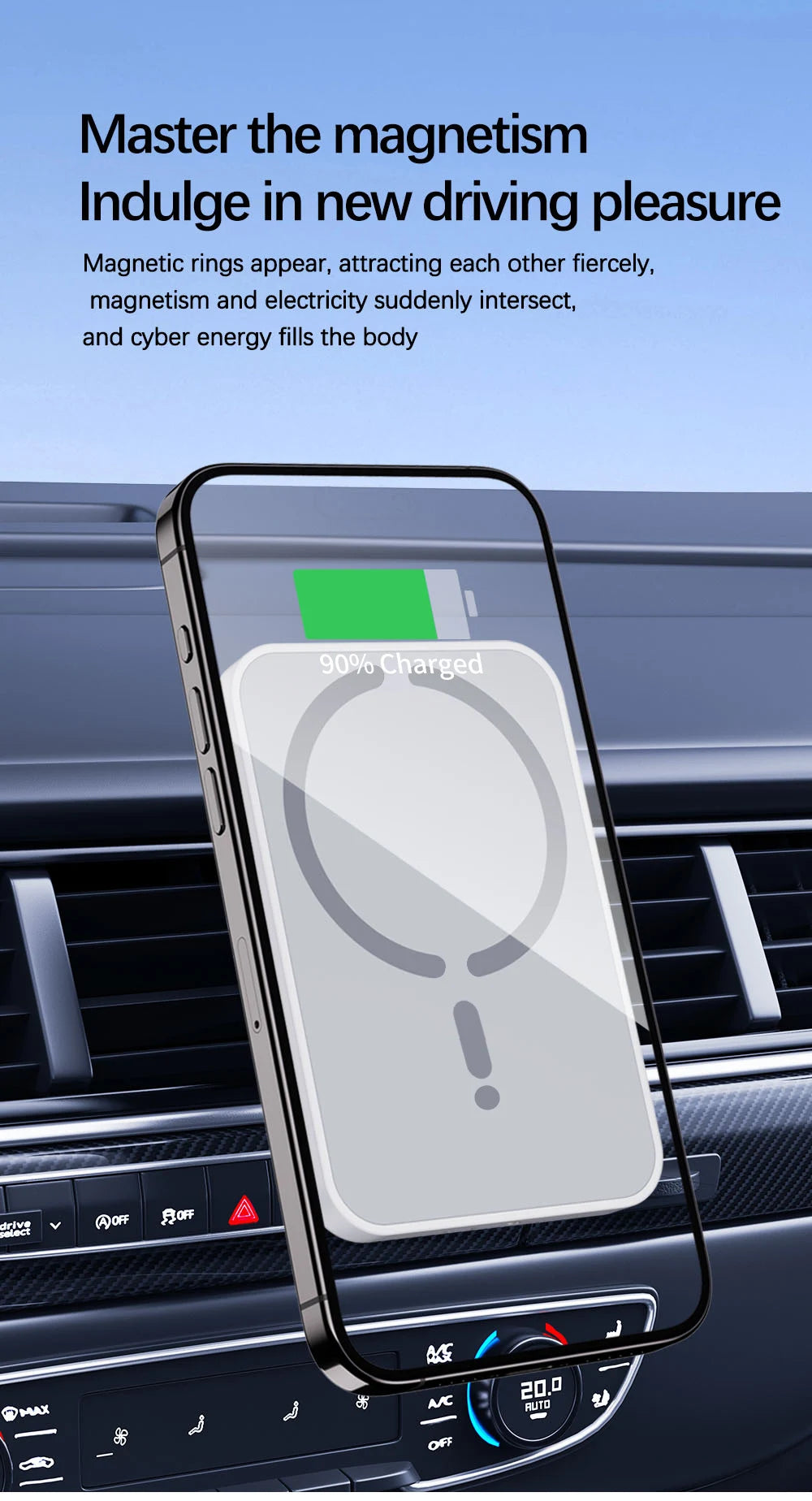Caricabatterie wireless magnetico per auto da 15 W per iPhone 12, 13, 14, 15, 16 Pro Max, supporto per telefono da auto con bocchetta di aerazione, ricarica rapida.