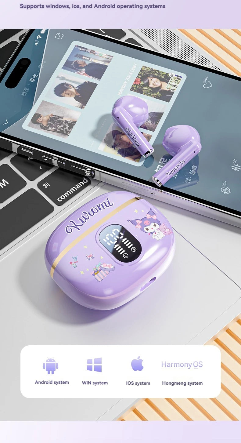 Auricolari Sanrio TWS BL48 Kuromi Bluetooth Cuffie Cinnamoroll Auricolari wireless Hello Kitty Sport Riduzione del rumore Cuffie da gioco