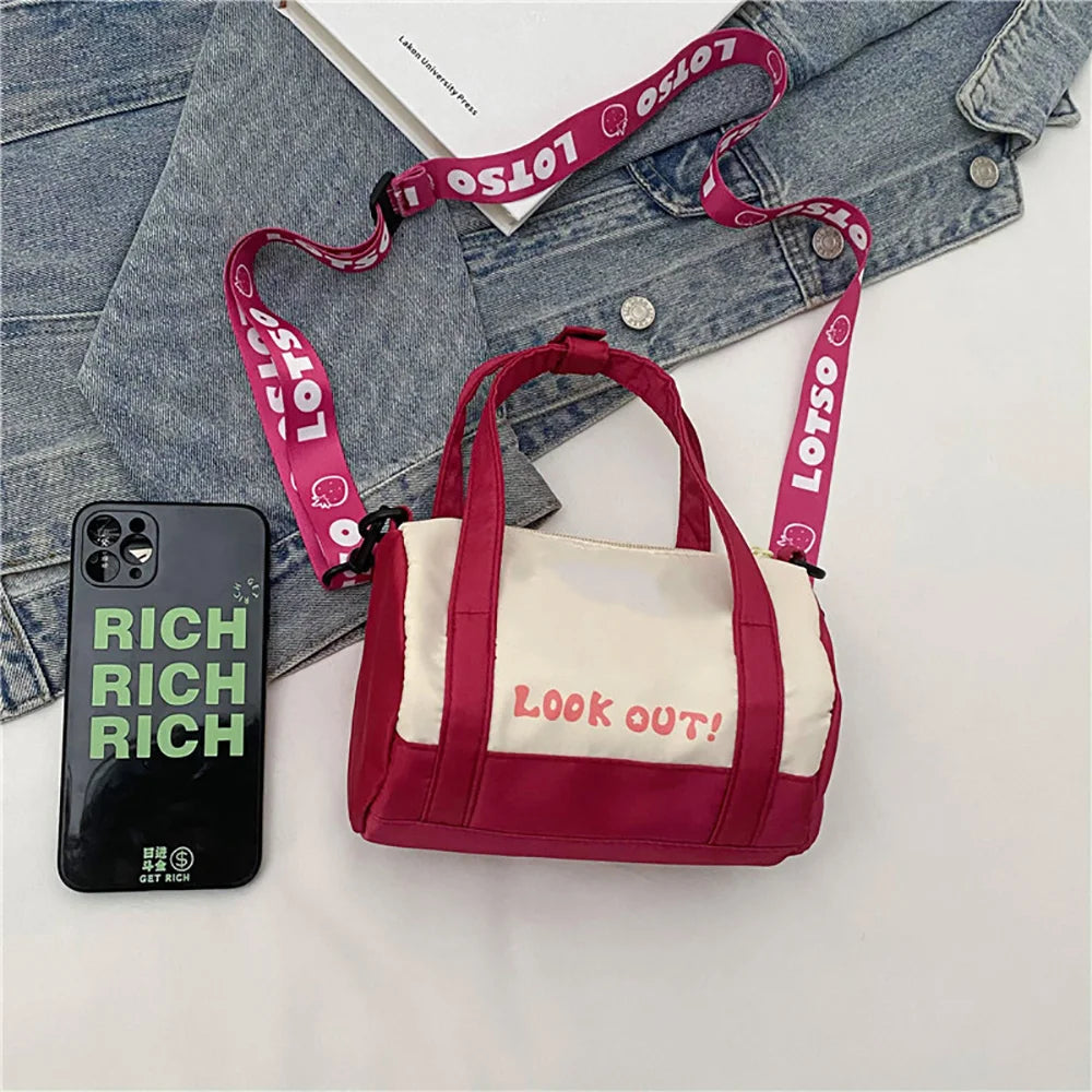 Borsa a secchiello in tela con cuciture, borsa a mano carina in stile cartone animato, casual