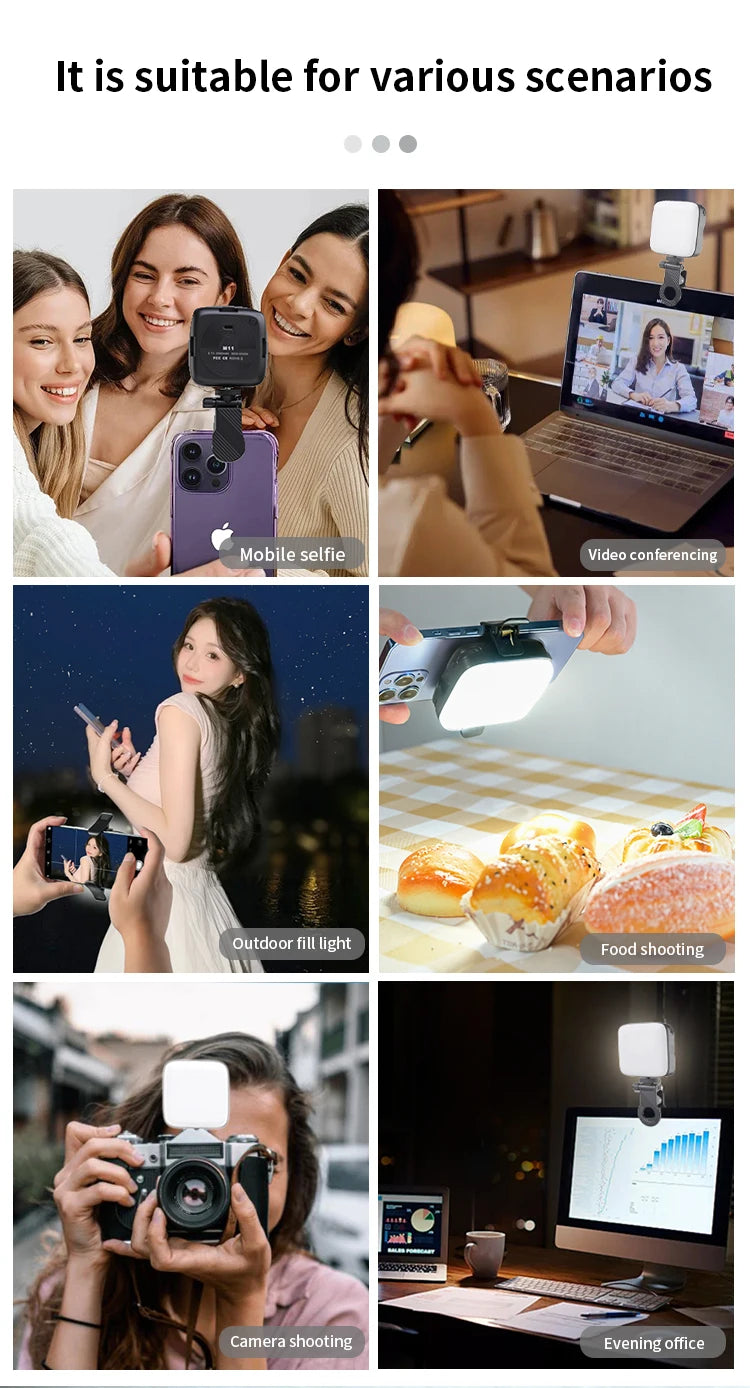 Luce portatile a LED per selfie, per videocamera per telefono o macchina fotografica da usare per videoregistrazioni su TikTok o altri canali, video per trucco e tanto altro.