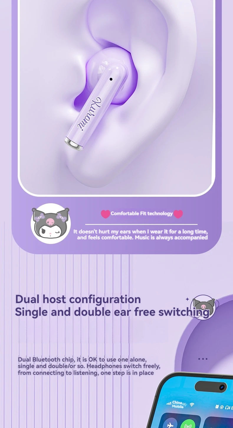 Auricolari Sanrio TWS BL48 Kuromi Bluetooth Cuffie Cinnamoroll Auricolari wireless Hello Kitty Sport Riduzione del rumore Cuffie da gioco