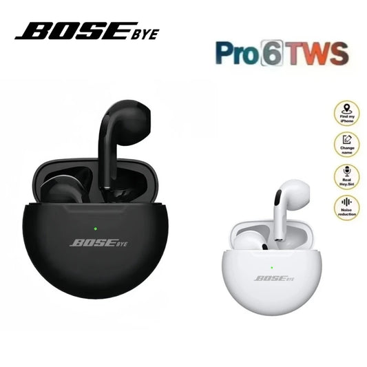 Auricolari originali Bosebye Air Pro 6 TWS 9D HIFI, auricolari Bluetooth musicali per iPhone e Android, cuffie wireless.