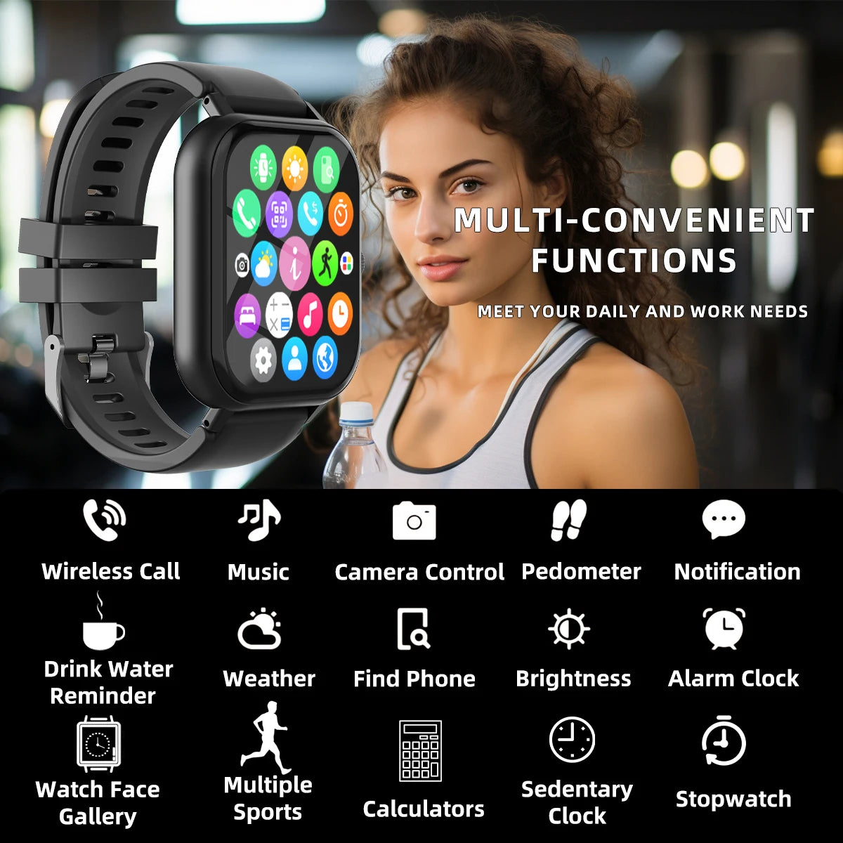 Smartwatch sportivo con display musicale, messaggi, monitoraggio del sonno e della frequenza cardiaca. Regali per donne e uomini  smartwatch 2025.