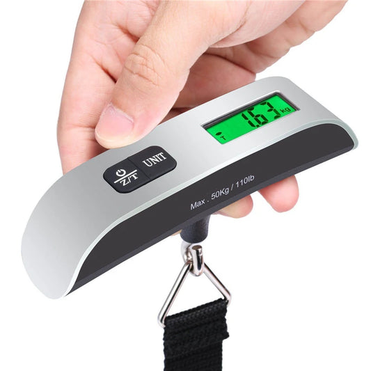 Bilancia portatile digitale con display LCD da 110 libbre/50 kg elettronica,. Adatta per appendere valigie e pesarle per evitare qualsiasi tipo di commissione aggiuntiva in aeroporto.