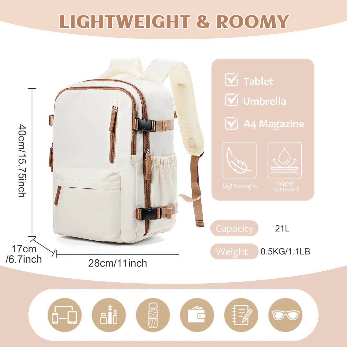 Zaino da viaggio per cabina aerea 40x30x20, zaino da cabina per bagagli a mano  40x30x20, bagagli a mano per uomini e donne, borse per laptop da 15,6 pollici