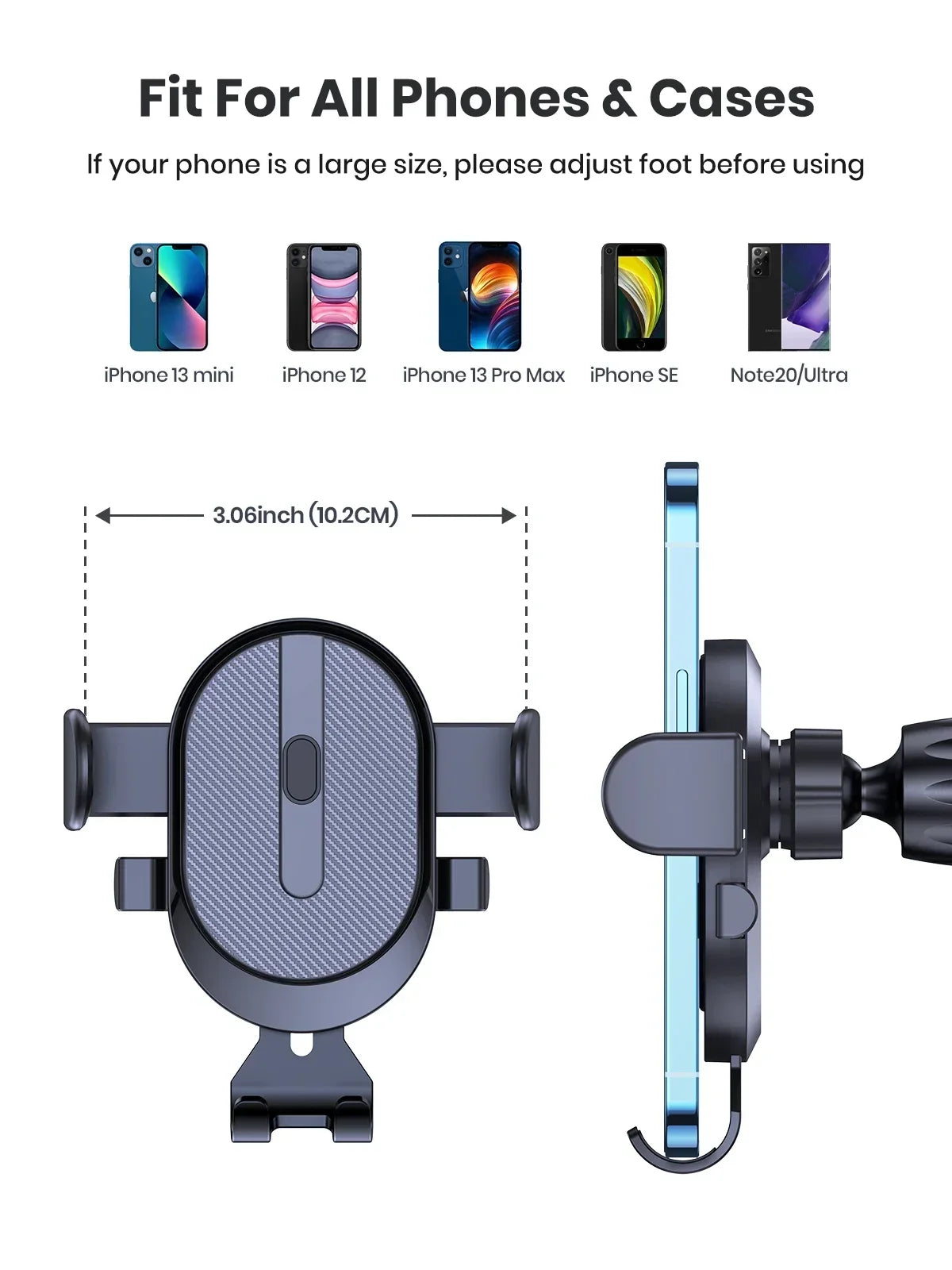 Supporto per cellulare per auto, presa d'aria, sensore di gravità, gravità riangolare, semplicità opaca, solido, materiale metallico.