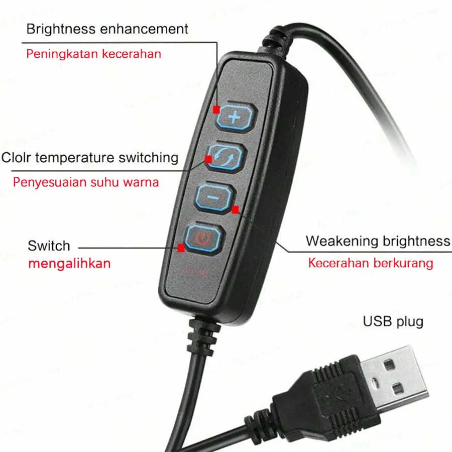 Luce ad anello per selfie a LED Spina USB da 10 pollici Illuminazione a 3 toni. Luce per fotografia, registrazione video, per trasmissione in diretta e tanto altro.