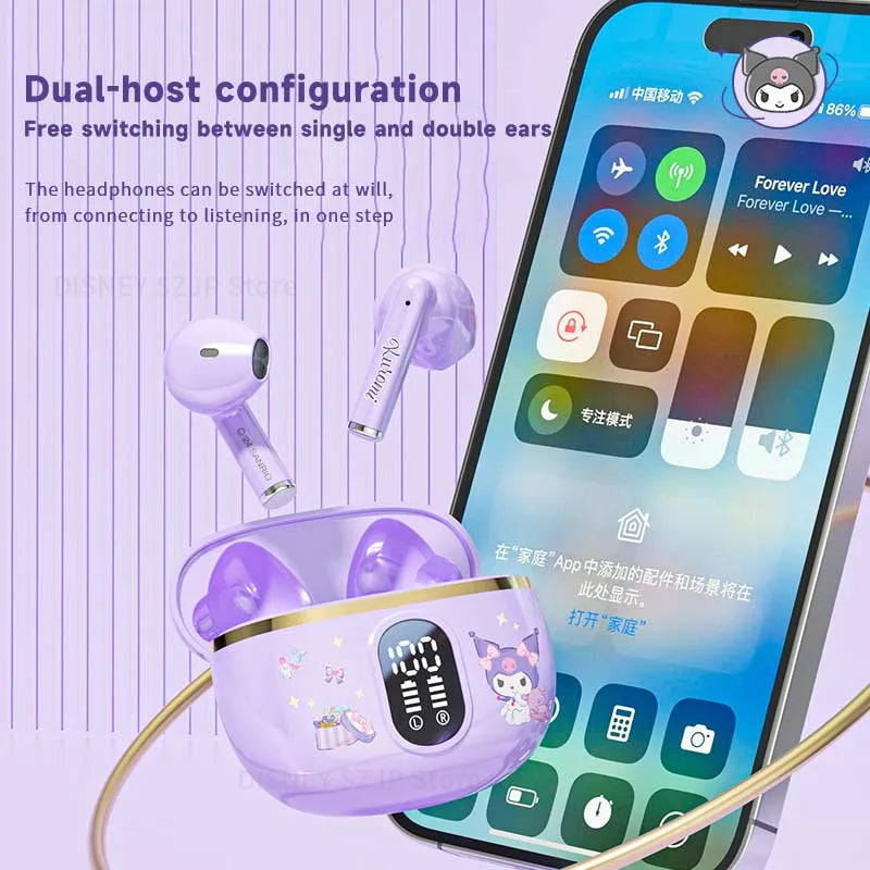 Auricolari Sanrio TWS BL48 Kuromi Bluetooth Cuffie Cinnamoroll Auricolari wireless Hello Kitty Sport Riduzione del rumore Cuffie da gioco