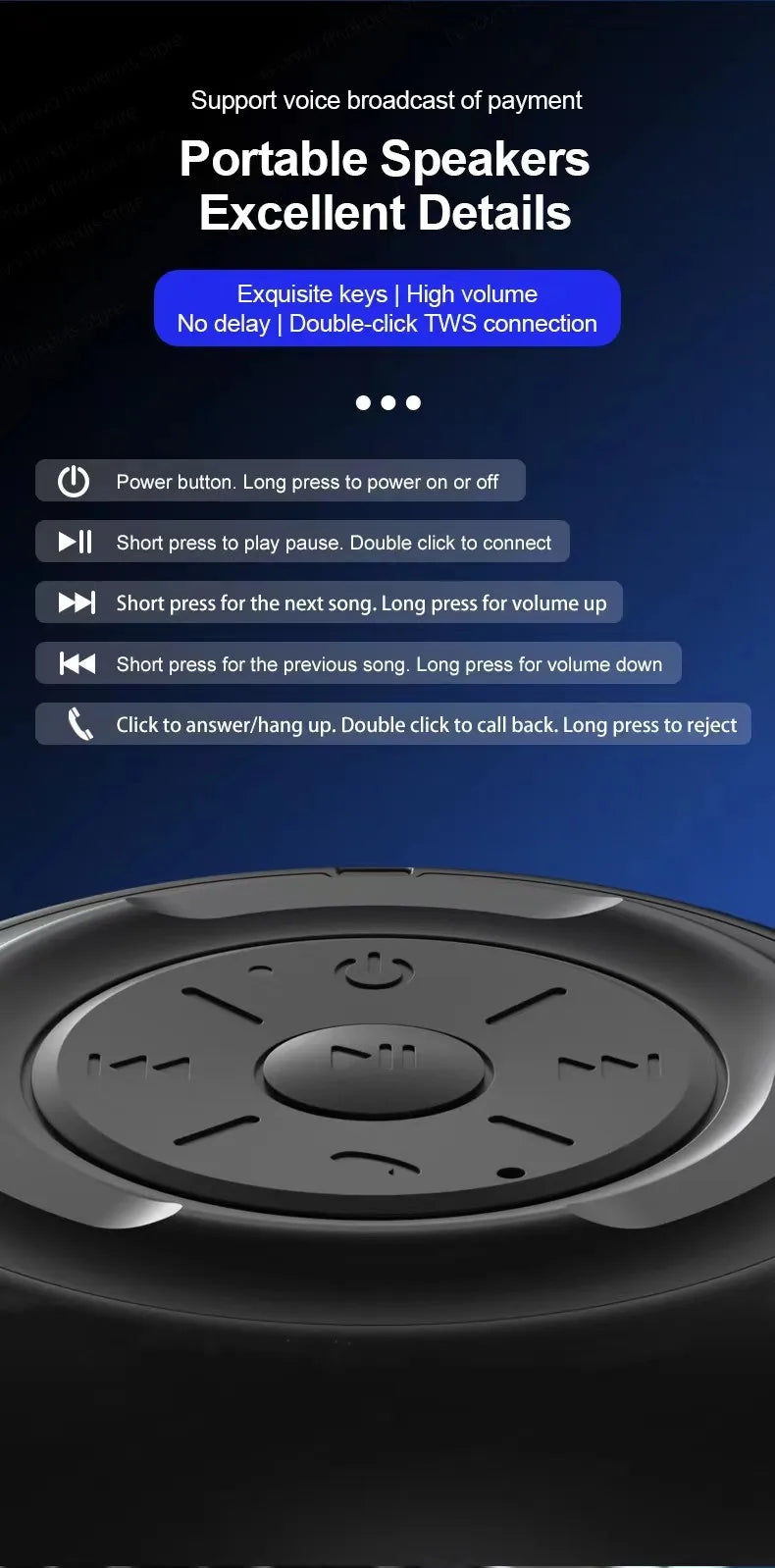 Altoparlante Bluetooth portatile, Stereo Surround wireless, Lettore audio musicale