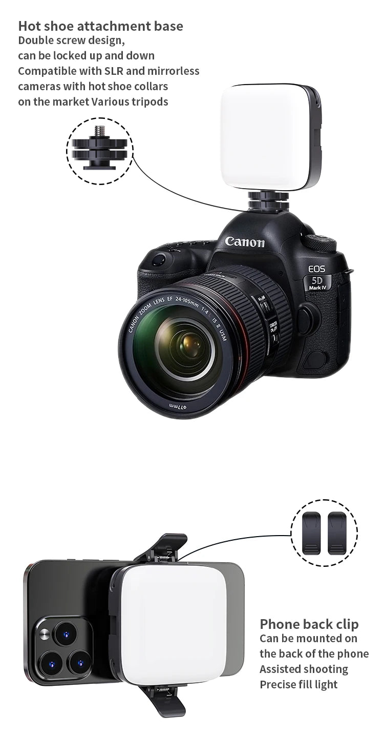 Luce portatile a LED per selfie, per videocamera per telefono o macchina fotografica da usare per videoregistrazioni su TikTok o altri canali, video per trucco e tanto altro.